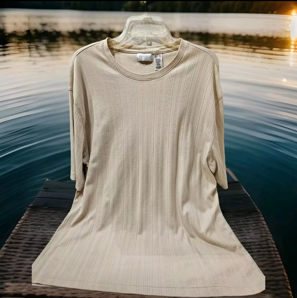 Concepts By Claiborne Mens XXL Cream Knit Lightweight  Shirt/Sweater EUC